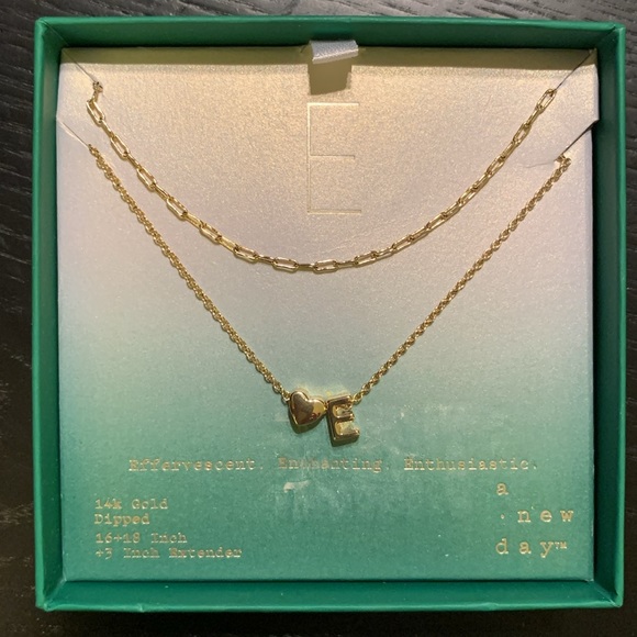 A New Day 14K Gold Dipped “E” Initial with Heart Chain Necklace - Picture 1 of 7